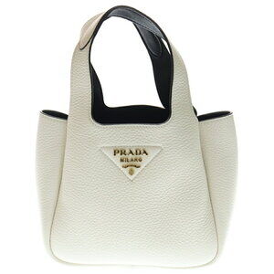 PRADA Vitello Dino Handbag White Leather